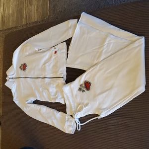 Twisted Heart, white matching track suit, pants size M, jacket size L